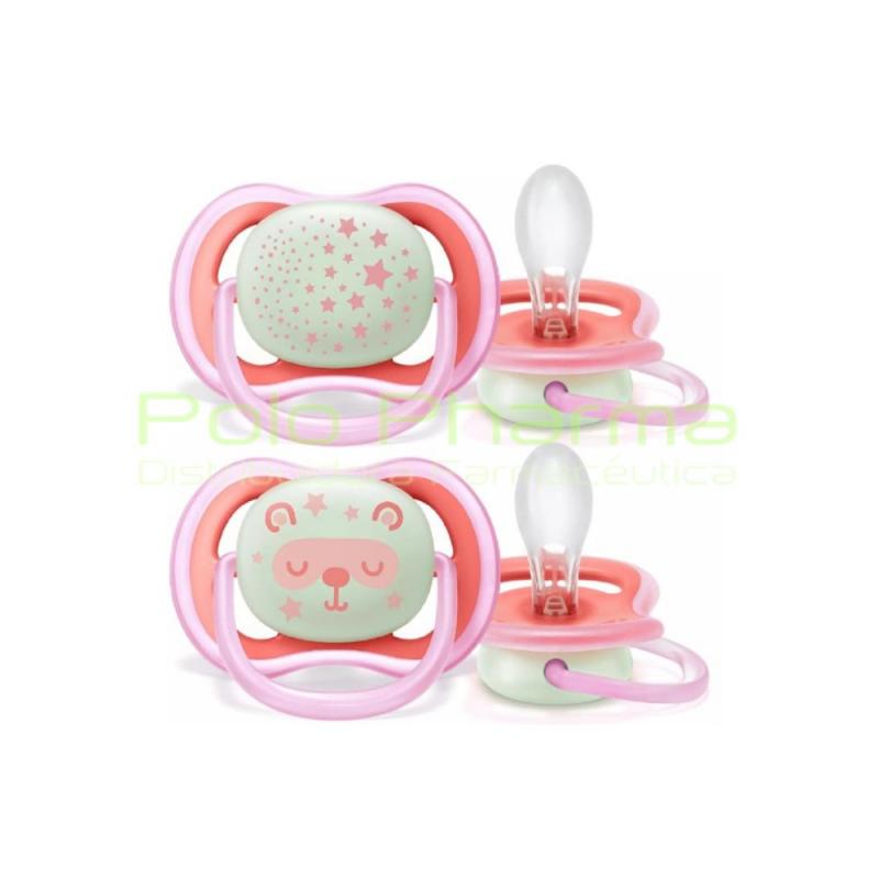 AVENT 2 CHUPETES ULTRA AIR NOCTURNOS 6-18 MESES NIÑA